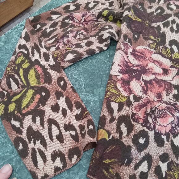 G by Giuliana Women's 1x Reversible Mocha Leopard Floral Open Cardigan Cropped - Picture 5 of 10